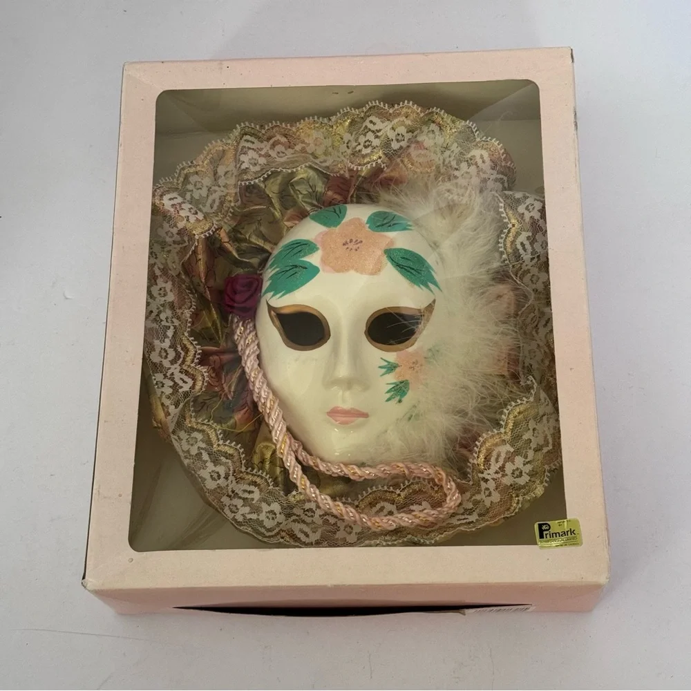 Floral porcelain mardi gra Lace Feather mask